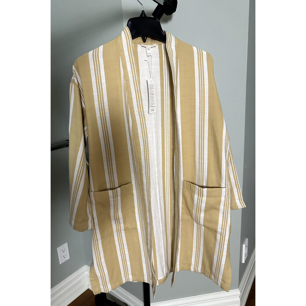 Eileen Fisher Reed Organic Cotton Jacket In Striped Roseau Size XS-XXS
